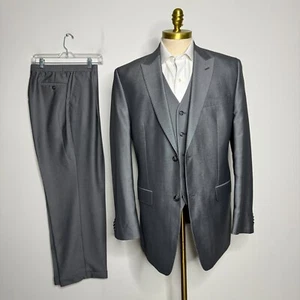 Sean John Men's 42L Gray Shiny Three-Piece Suit 33W Pants Solid - Picture 1 of 15