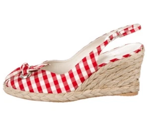 Cunei Stuart Weitzman Gingham rosso bianco taglia 7 - Foto 1 di 11