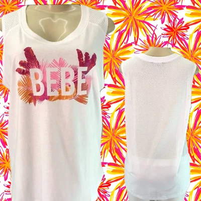 Camiseta sin mangas Bebe + 1X blanca con logotipo nombre gráfico cuello redondo malla dobladillo trasero músculo Foto 1 de 4