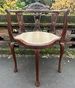 Victorian Mahogany Frame Corner Chair - Picture 1 of 15