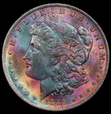 1885 O Morgan Silver Dollar NGC MS63* Star CAC Monster Rainbow Toned GEM - Image 1 of 4