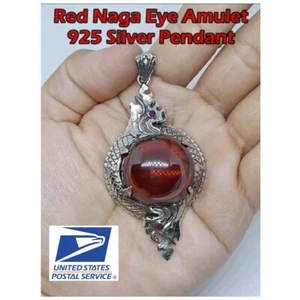 .Amulet Thai Naga Eye Red Crystal Leklai Dragon Magic Silver Pendant Jewelry N5 - Picture 1 of 9