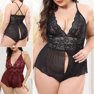 Crotchless Lace Teddy Lingerie Womens Exotic Lingerie Boudoir Outfit Plus Size - Picture 1 of 29