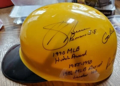 Full Size Pirates Autographed Sid Bream Souvenir Helmet 5 Stats Baseball JSA COA - Image 1 of 4