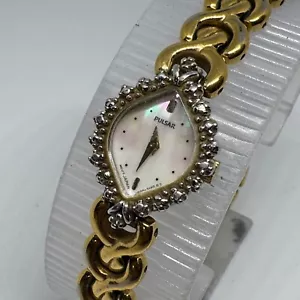 Pulsar Quartz Watch V400-L580 Women Diamonds Mother of Pearl Analog New Battery - Picture 1 of 6