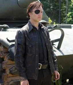 The Walking Dead Governor Mid Brown Leather Jacket SEASON4 Genuine Leather Shirt - Picture 1 of 6