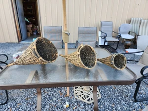 Lot Of 3 Vintage Horn Of Plenty Vine Woven Grapes Fall Decor - Picture 1 of 9