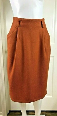 Falda Lápiz Alfred Sung 100% Lana Virgen Pura Naranja Talla 10 Hecha en CANADÁ   Foto 1 de 4