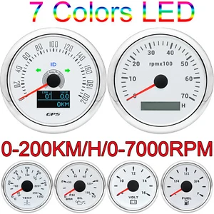 6 Gauge Set 85mm GPS Speedometer 200km/h Tacho&52mm Fuel Oil Press Temp Volt - Picture 1 of 22