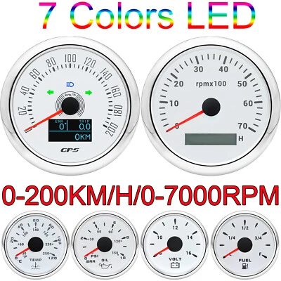6 Gauge Set 85mm GPS Speedometer 200km/h Tacho&52mm Fuel Oil Press Temp Volt - Image 1 of 4