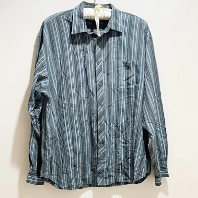 Camisa de vestir manga larga 100 % seda a rayas azules TOMMY BAHAMA para hombre talla XL Foto 1 de 4