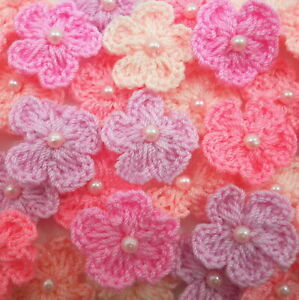100 Crochet Flowers scrapbook card decor doll clothe headband bag scarf JC3-00 