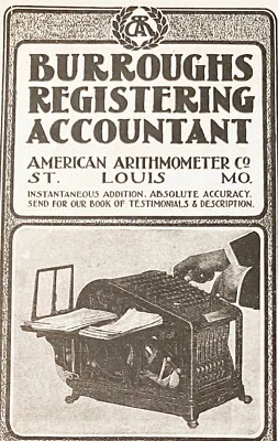 c1900 BURROUGHS Adding Machine Antique Office Accounting Calculator Vtg Print Ad - Image 1 of 2