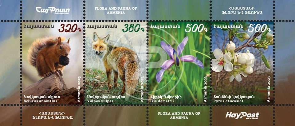 Armenia 2023 MNH** Mi 1371-1374 Flora Fauna Ardilla Caucásica Zorro Iris Pyrus Foto 1 de 1