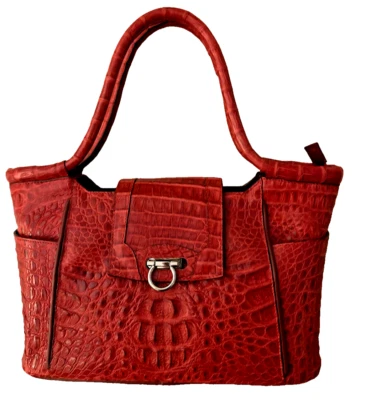 Nina Raye by Croton Real Exotic Red Crocodile bag Medium handbag/silver hardware - Image 1 of 4