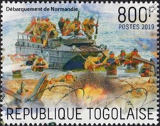 WWII 1944 D-Day US Army Soldiers Disembark from Landing Craft Stamp (2019 Togo)