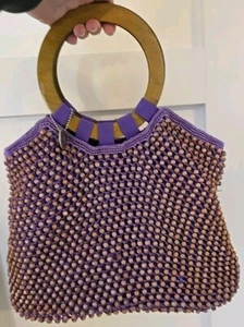 Bolso Cartera Boho Retro Vintage The Sak Madera Asas Redondas Cuentas Crochet Púrpura - Imagen 1 de 14