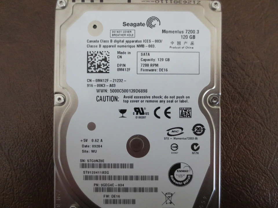 Seagate ST9120411ASG 9GEG4C-034 FW:DE16 WU 120gb 2.5" Sata Hard Drive - Image 1 of 1