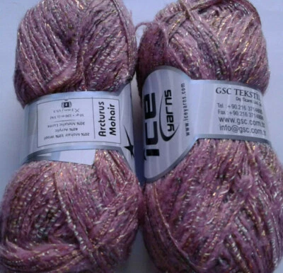 2 x 50g Decorative Mohair Yarn with Lurex. Pink/Gold. Knit/Crochet/Weave - Image 1 of 4