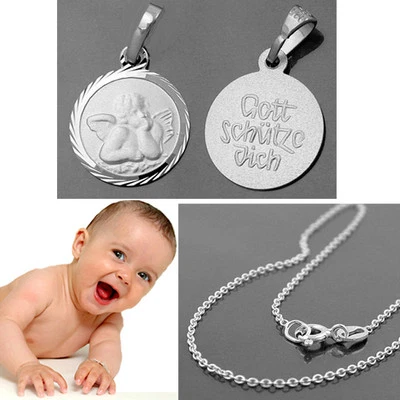 FACHHANDEL-DIREKT Kinder Baby Gott schütze Dich Schutz Engel mit Rundanker Kette 38 cm Silber 925