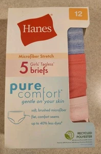 Hanes Girls SIZE 12 Pure Comfort Microfiber Briefs Panties 5 PACK Colors #21425 - Picture 1 of 5