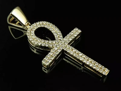 2 Ct Round Cut White Lab-Created Cross Pendant 14k Yellow Gold Plated - Image 1 of 4