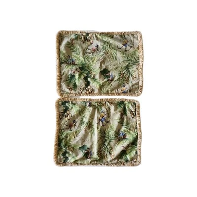 PAR DE FUNDAS DE ALMOHADA ESTÁNDAR monos tropicales con flecos verde marrón dorado palma playa Foto 1 de 4