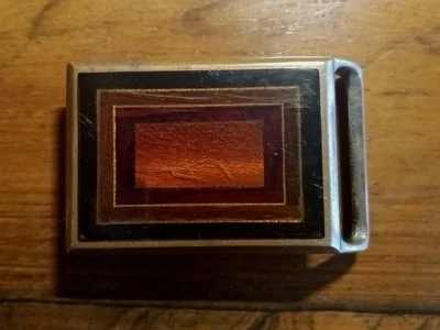 TECH ETHER GUILD MODERNISTA MADERA INCRUSTADA LATÓN HIPPIE HEBILLA DE CINTURÓN! ¡VINTAGE! Años 70! Foto 1 de 3