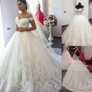 Weiß Elfenbein Brautkleider Schulterfrei Spitze Applikationen Elegant Brautkleider - Bild 1 von 12