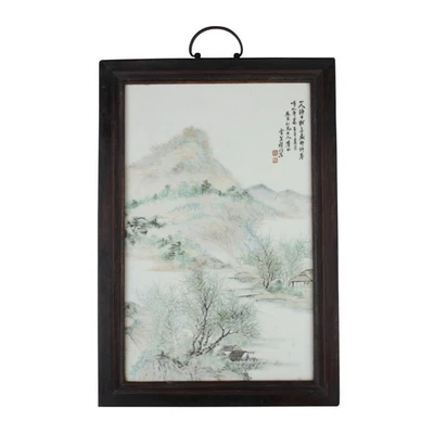 Pantalla colgante de pintura de porcelana rosa familiar con incrustaciones de madera antigua china Foto 1 de 4