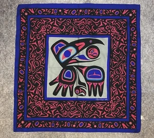 Jocelyne Mauge Scarf 30x31” Raven Pacific Northwest Art Signed Native Mange - Picture 1 of 7