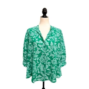 Ro’s Ros Garden grün Blumen Oversize Knopfleiste Baumwolle Billowy Boho Top Small - Bild 1 von 9