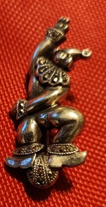 Vintage 925 Sterling Silver Marcasite Brooch Dancing Clown Pin - Picture 1 of 3