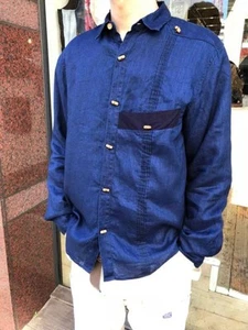 USED SOLD OUT KAPITAL CAPITAL INDIGO LINEN CUBAN SHIRT SIZE 2 VERYGOOD M-B868 - Picture 1 of 4