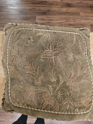 Vintage Olive Green With Gold Cording Throw Pillow - Image 1 of 2