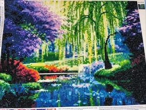 COMPLETED Diamond Art WEEPING WILLOW WATER TREES Unframed 15.5”x11.5” Landscape - Picture 1 of 5