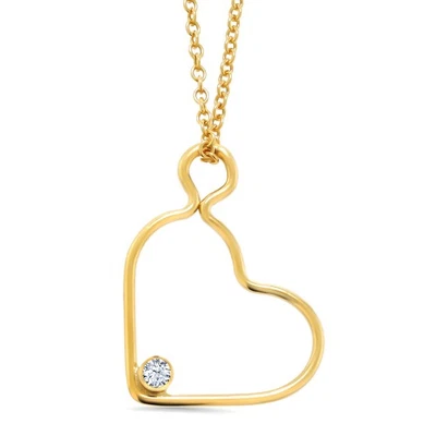 Colgante Corazón Relleno Oro 14K Circonita Blanca Redonda 2mm con Cadena Foto 1 de 3