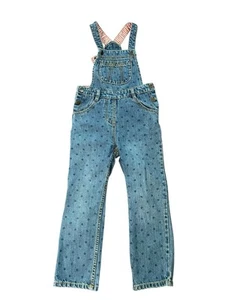Hanna Andersson Polka Dot Denim Overalls Girls Size 110/ US 5 Snaps 100% Cotton - Picture 1 of 7