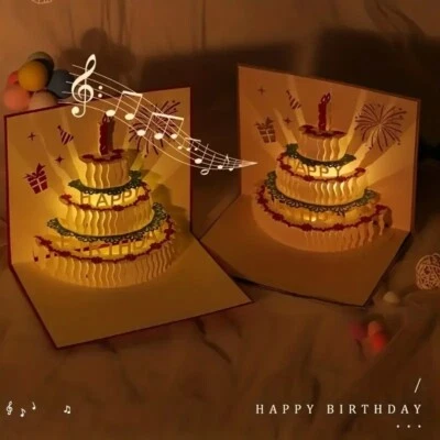 Geburtstagskarte Klappkarte 3D Musik Licht Grußkarte Happy Birthday Sound aktiv - Bild 1 von 4