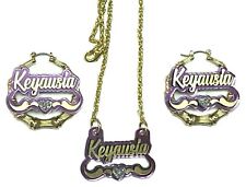 Matching Necklace and Bamboo Earrings Size & Color Choice Personalized Gold Set