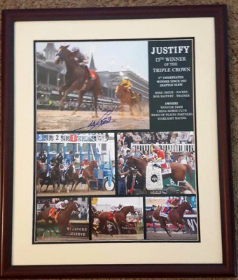 Colagem comemorativa Justify Triple Crown 8 x 10 emoldurada assinada Mike Smith nova! - Imagem 1 de 3