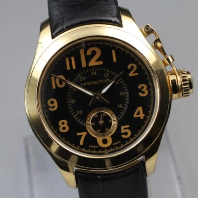 Relógio masculino [N ESTADO PERFEITO-] HAMILTON cáqui flogman H773310 37mm pequeno segundo preto QZ - Imagem 1 de 4