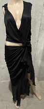 Emanuel Ungaro Vintage Couture Plunge Neck HiLow Black Maxi Gown Dress 2 4 FR 36