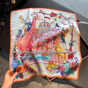 Sallys 100% Silk Scarf Bandanna Giraffe Print Office Bag Necktie Hairband 53cm - Picture 1 of 5