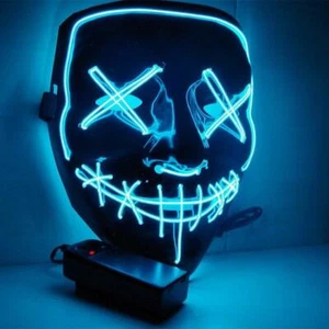 Máscara facial LED 3 Modo Cable Iluminado Máscara de Halloween La Purga Reino Unido - Imagen 1 de 10