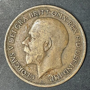 1919 Great Britain Large One Penny Bronze King George V World Foreign coin - Picture 1 of 2