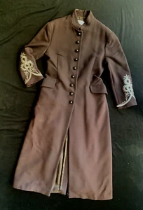 OZBEK silver embroidered brown Italian wool great coat/long coat-L - Picture 1 of 7