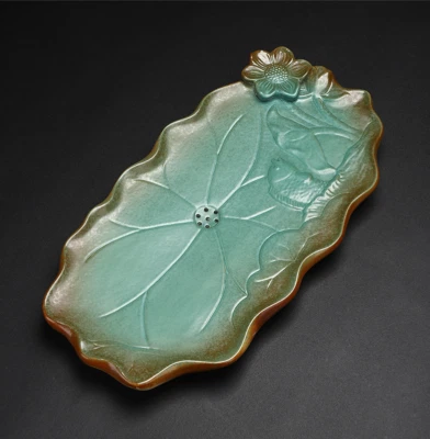Chinese ceramic tea tray carved tea plate water reservoir serving tray creative - Image 1 of 4