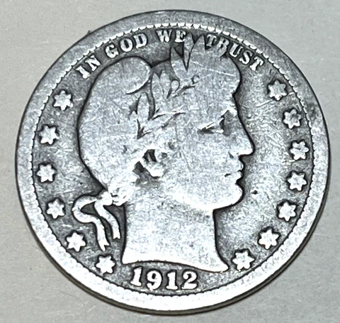 1912-P BARBER QUARTER 90% SILVER TOUGHER DATE Cover