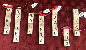 Set Of 7 Scrabble Tiles Christmas Ornaments. Great Gifts Or Stocking Stuffers - Picture 1 of 1